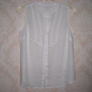 Charter Club 100% Linen white sleeveless summer blouse; Size: Medium